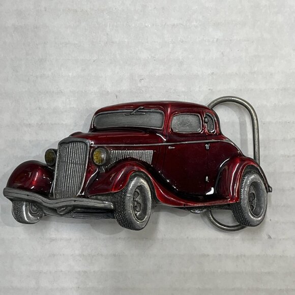 Vintage 1980 Bergamot Brass Works #X-39 Belt Buckle Red Car‎ 1930s Ford ZZ Top - Picture 2 of 15